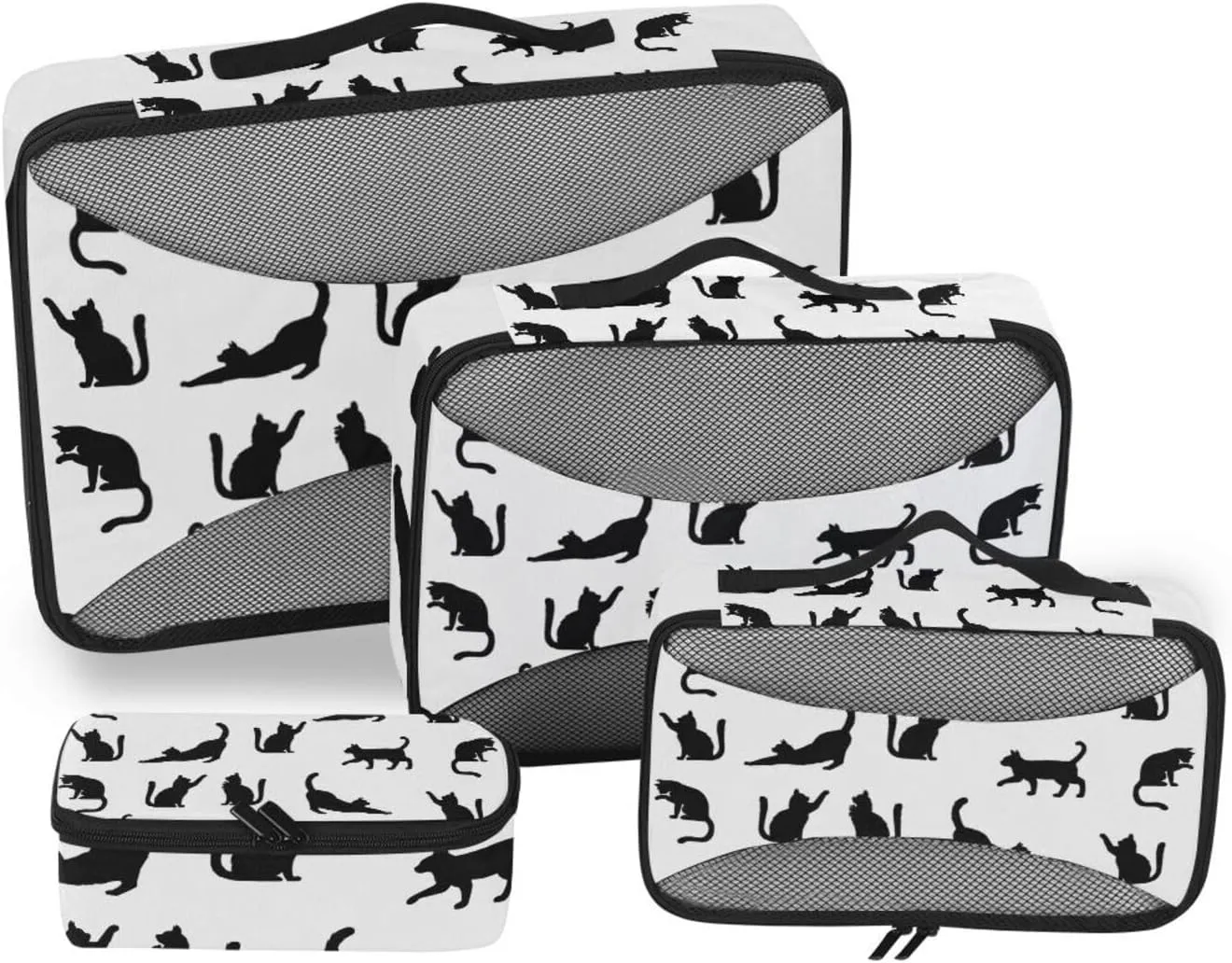 susiyo Set of 4 Packing Cubes for Travel Black Cat Kitten Suitcase Storage Bag Clothing Sorting Organizers