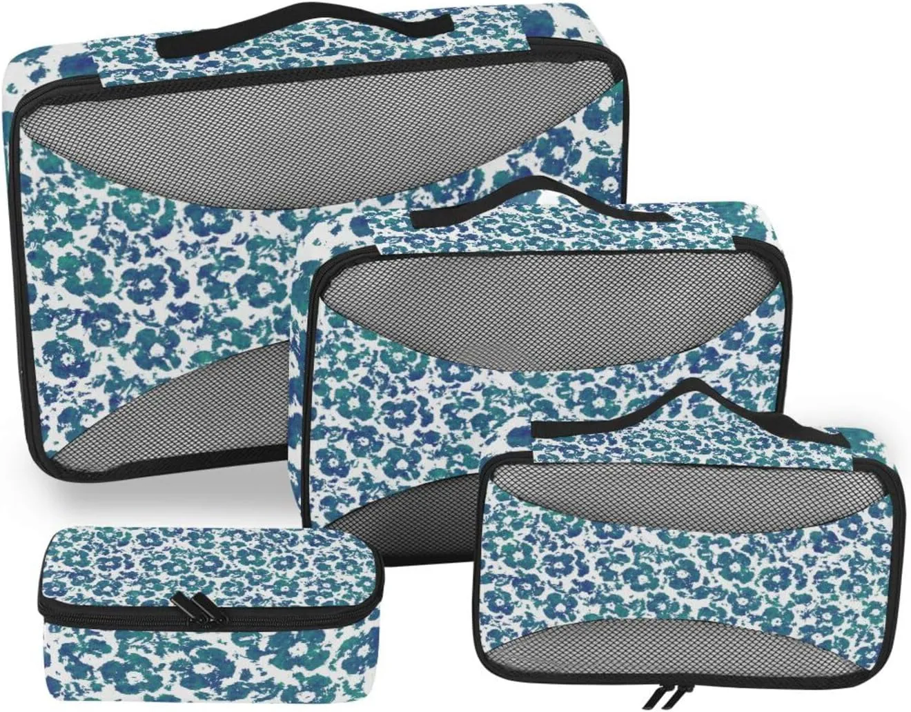 susiyo Set of 4 Packing Cubes for Travel Grunge Teal Blue Flower Suitcase Storage Bag Clothing Sorting Organizers