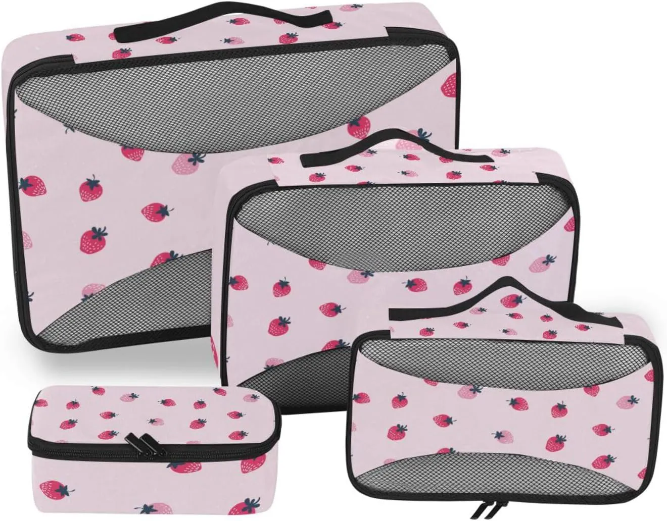 susiyo Set of 4 Packing Cubes for Travel Pink Strawberry Fruits Suitcase Storage Bag Clothing Sorting Organizers