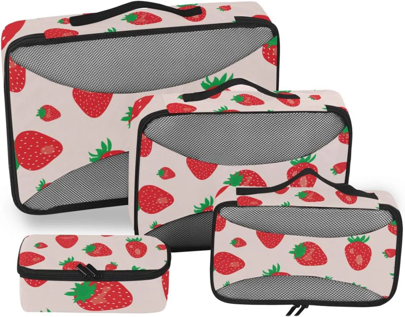 susiyo Set of 4 Packing Cubes for Travel Red Strawberries Fruits Suitcase Storage Bag Clothing Sorting Organizers