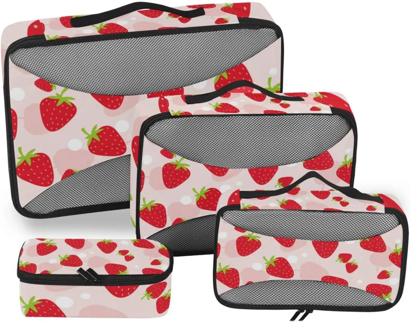 susiyo Set of 4 Packing Cubes for Travel Red Strawberry Pattern Fruits Suitcase Storage Bag Clothing Sorting Organizers