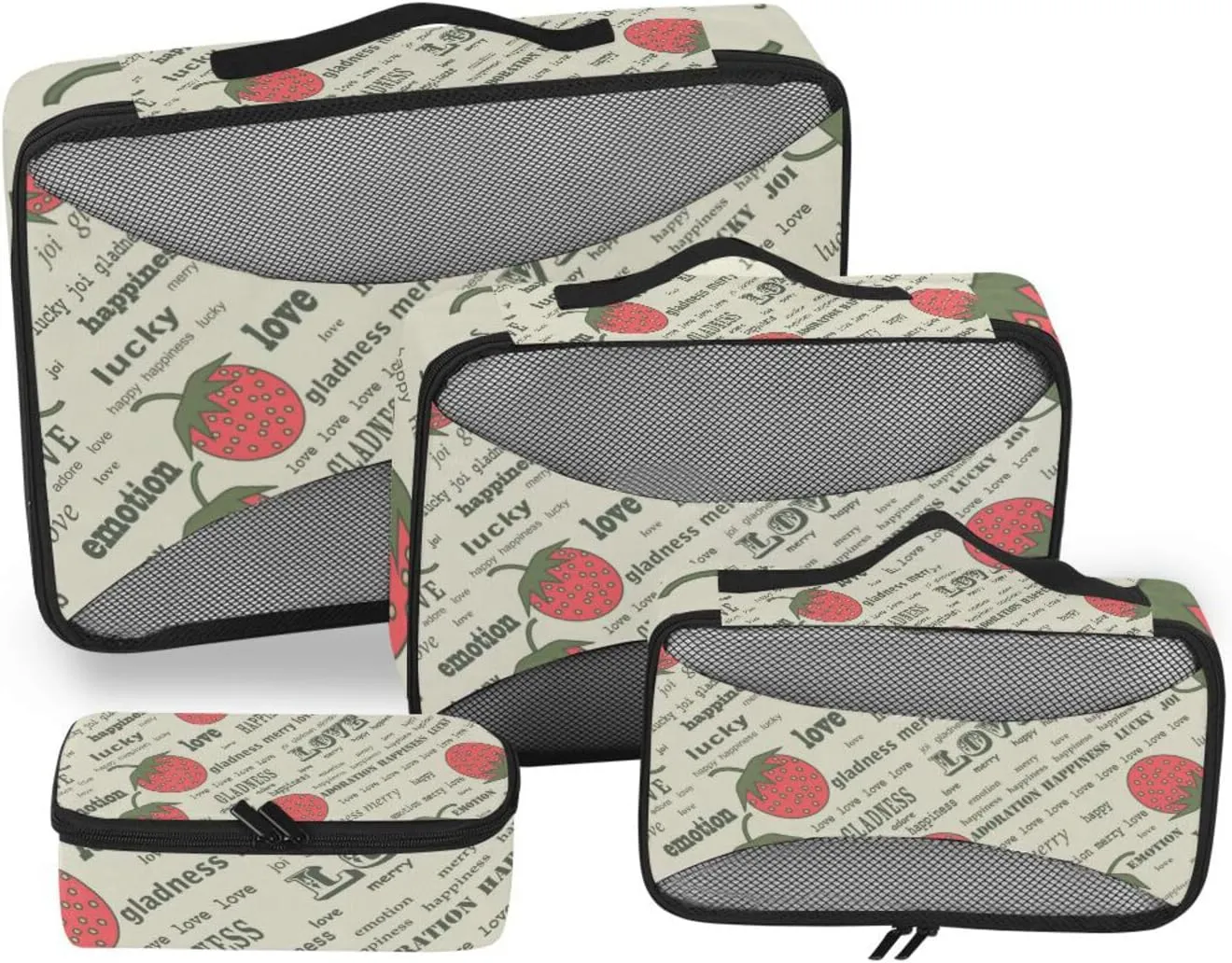 susiyo Set of 4 Packing Cubes for Travel Retro Valentine Strawberries Suitcase Storage Bag Clothing Sorting Organizers