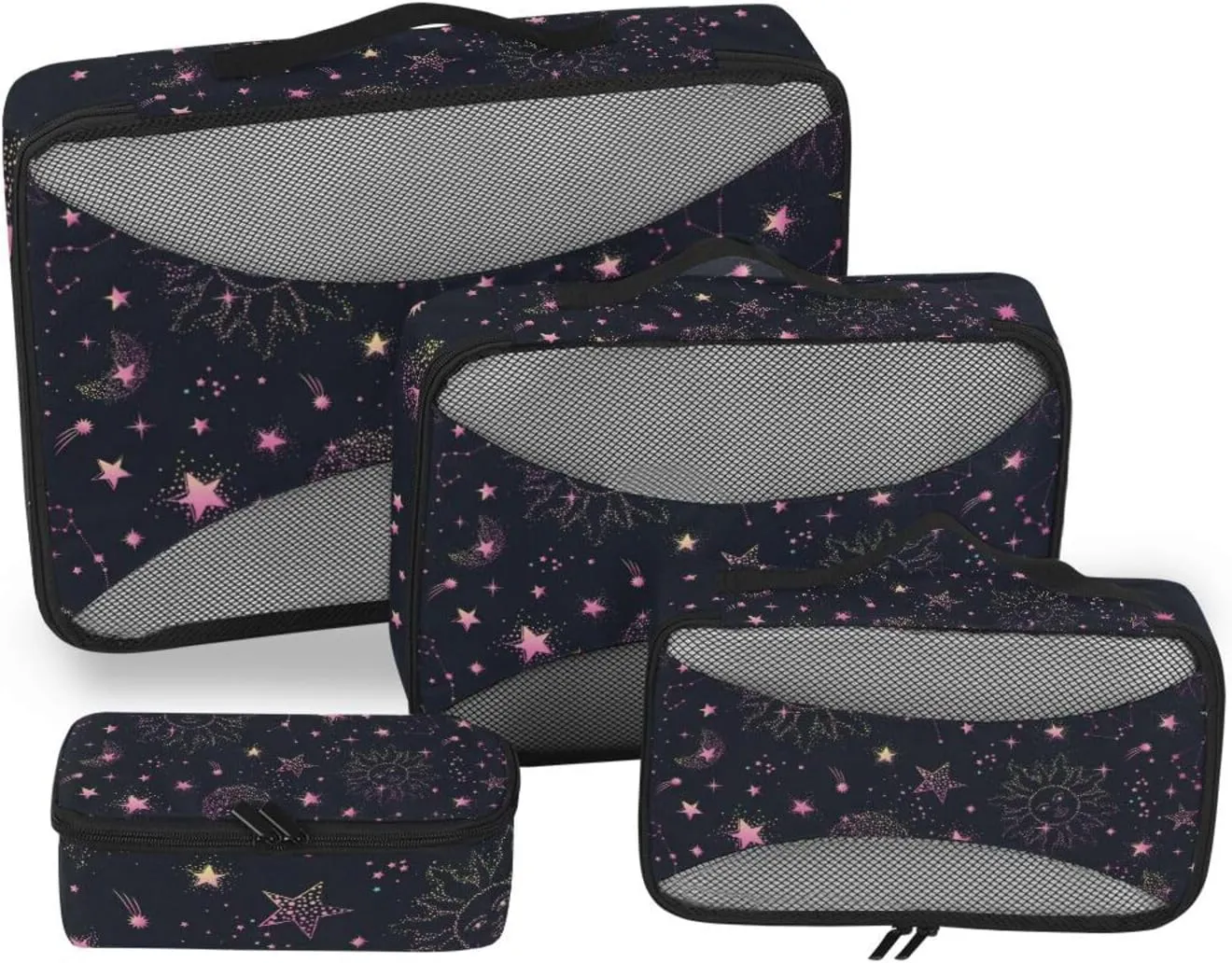 susiyo Set of 4 Packing Cubes for Travel Space Galaxy Constellation Suitcase Storage Bag Clothing Sorting Organizer
