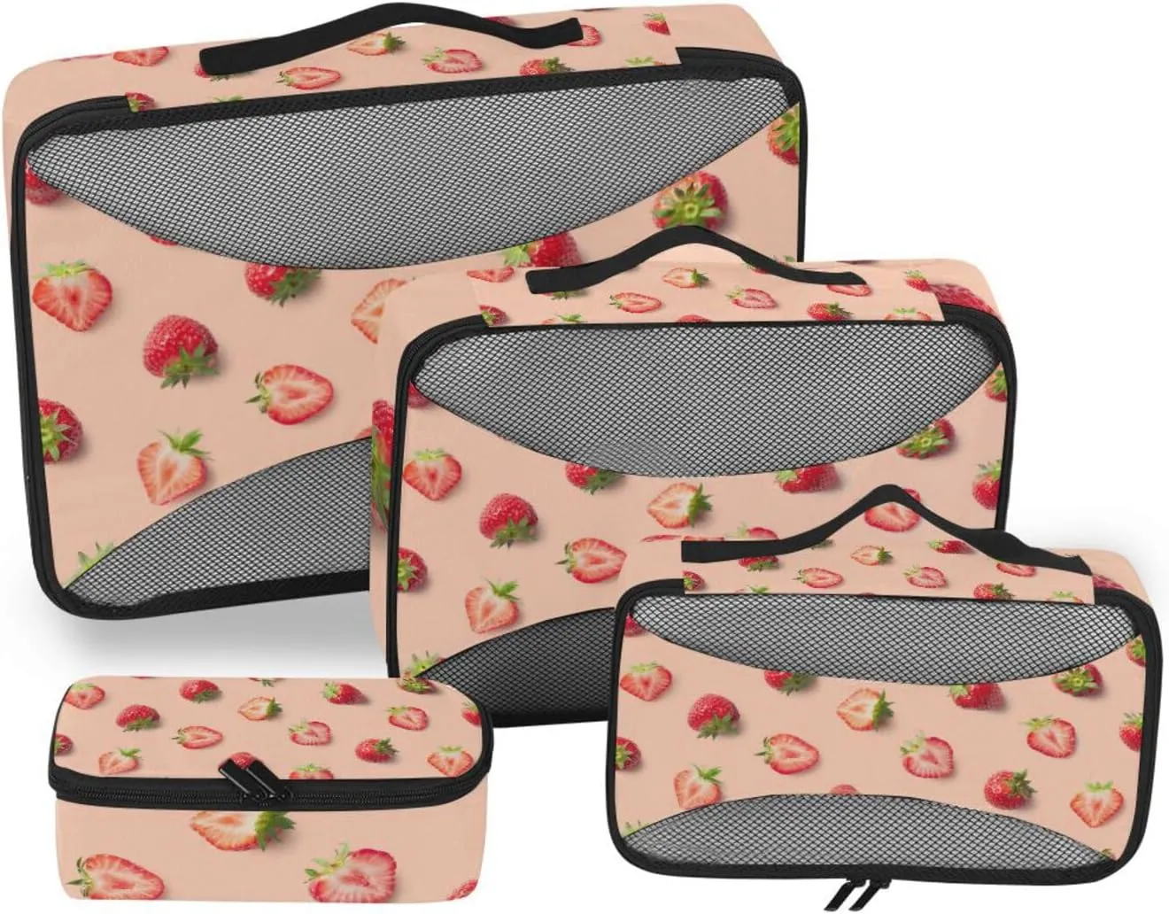 susiyo Set of 4 Packing Cubes for Travel Strawberries Fruits on Pink Suitcase Storage Bag Clothing Sorting Organizers