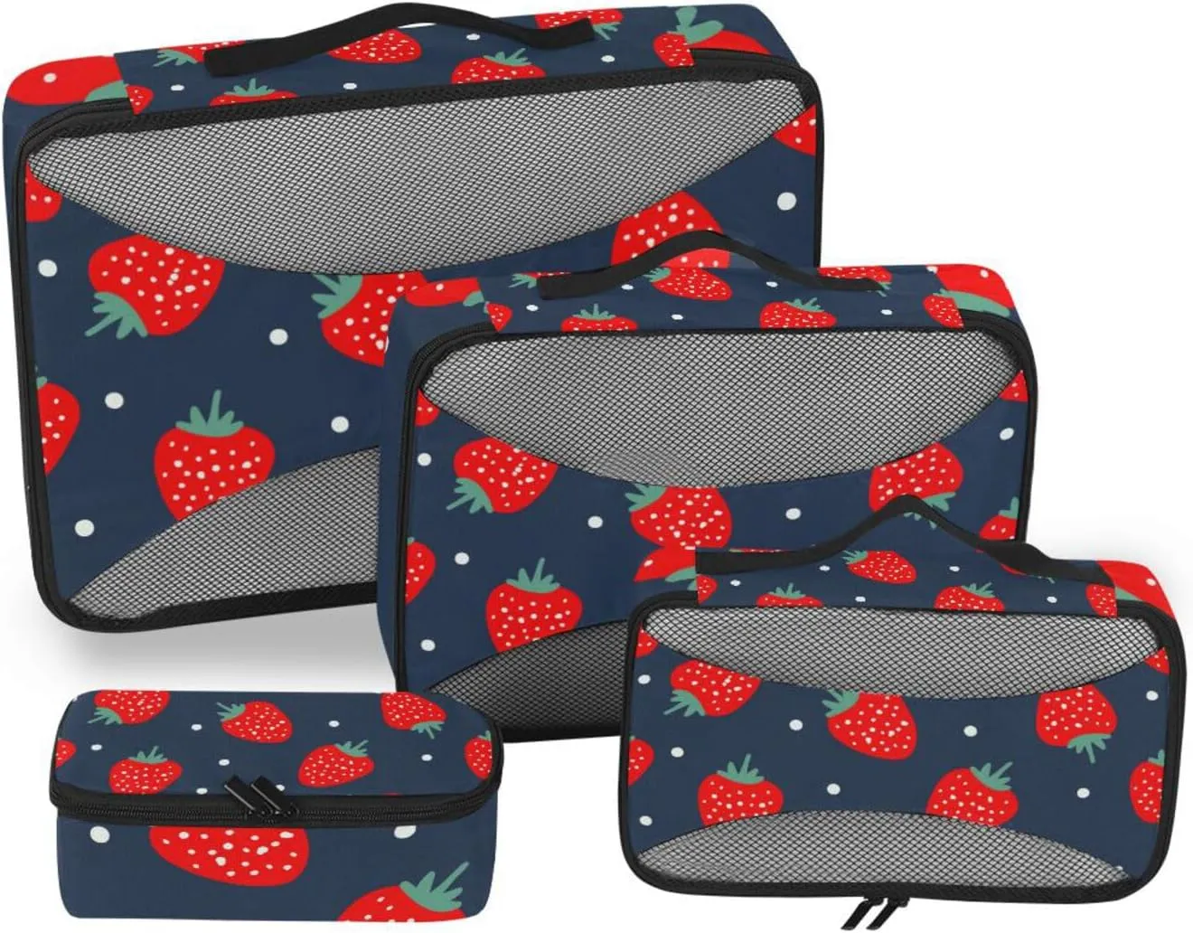 susiyo Set of 4 Packing Cubes for Travel Strawberries Fruits White Dots Suitcase Storage Bag Clothing Sorting Organizers