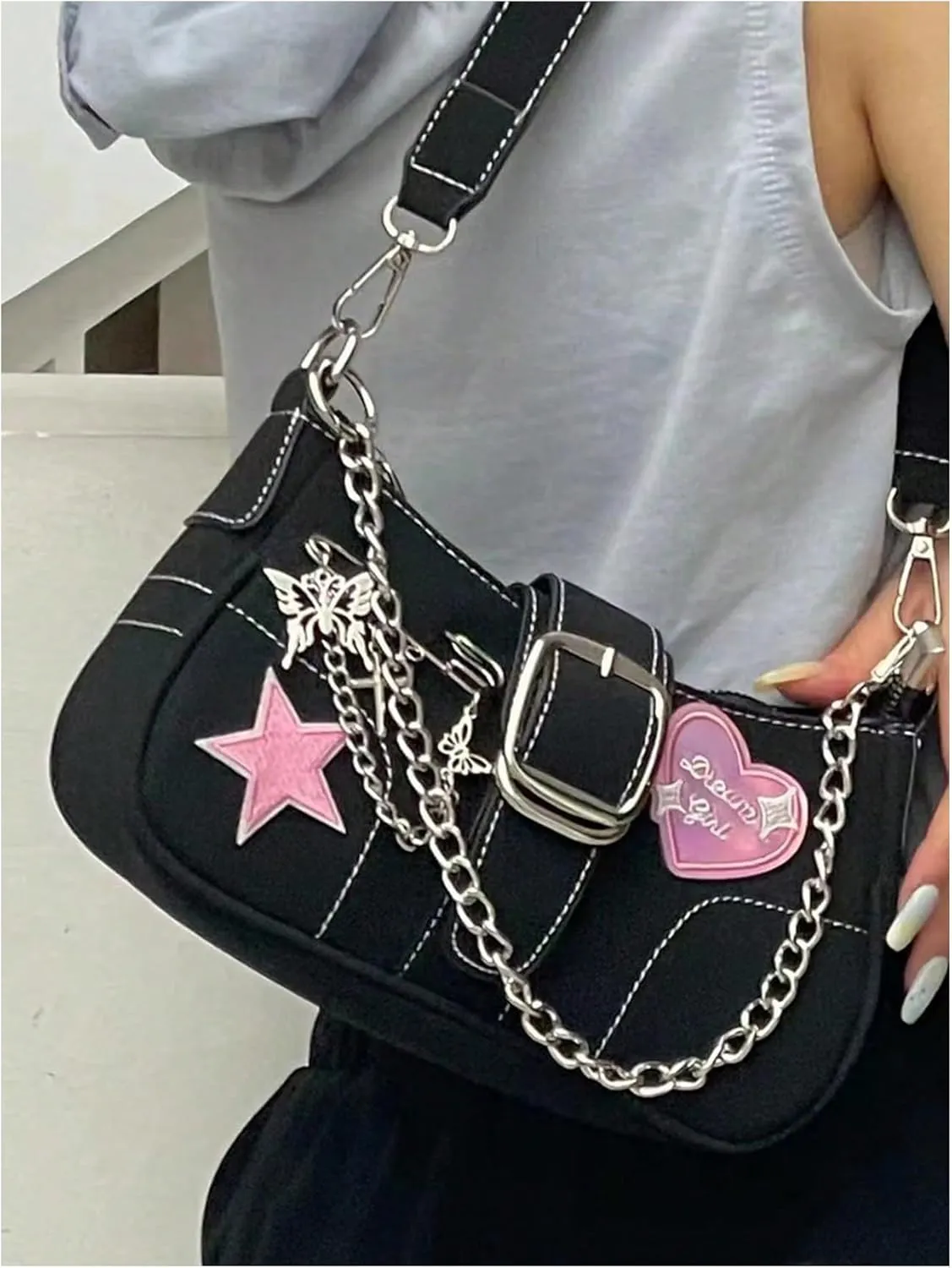 SweatyRocks Women's Casual Pattern Y2K Flap Handle Shoulder Bag Mini Chain Handbags Purses