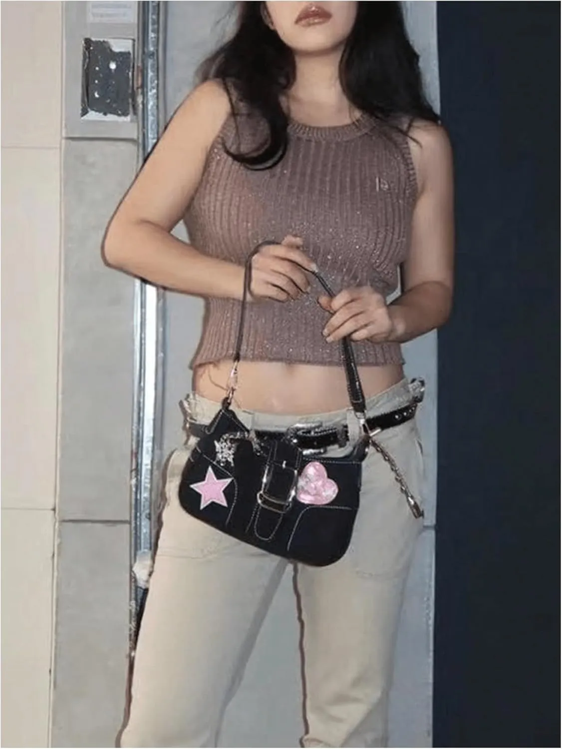 SweatyRocks Women's Casual Pattern Y2K Flap Handle Shoulder Bag Mini Chain Handbags Purses