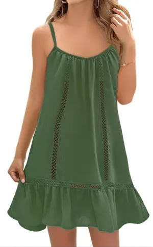 Swimsuit Coverup for Women Spaghetti Straps Ruffle Mini Dress Vacation Beach Cover Ups Casual Sundresses