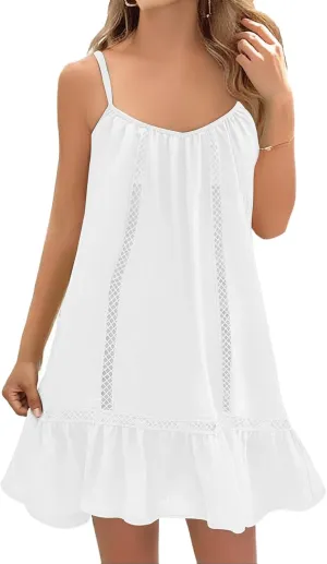 Swimsuit Coverup for Women Spaghetti Straps Ruffle Mini Dress Vacation Beach Cover Ups Casual Sundresses