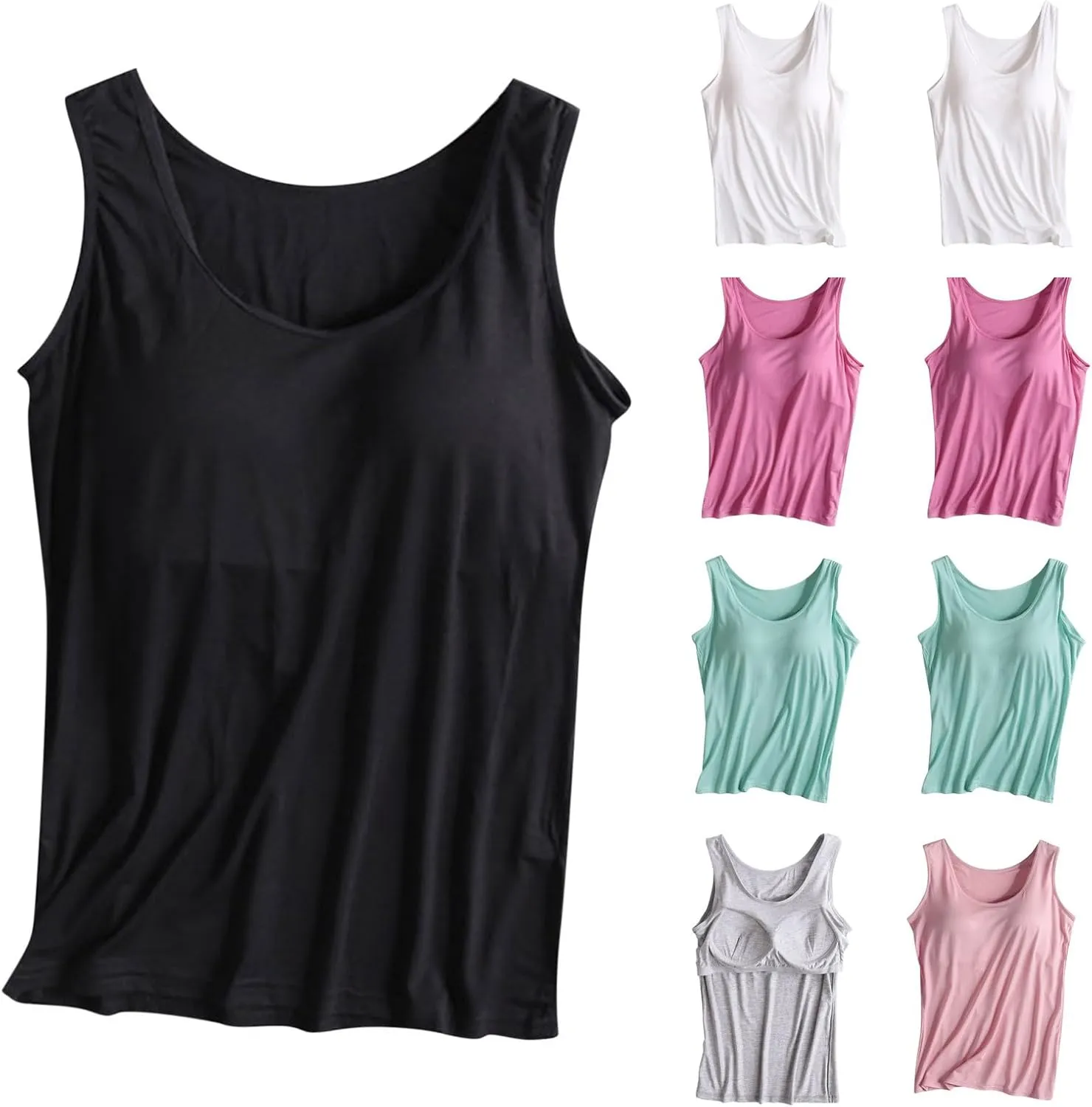 Tank Tops with Built in Bras Padded Stretch Casual Camisole Trendy Solid Color Cami Shirts Summer Basic Tops