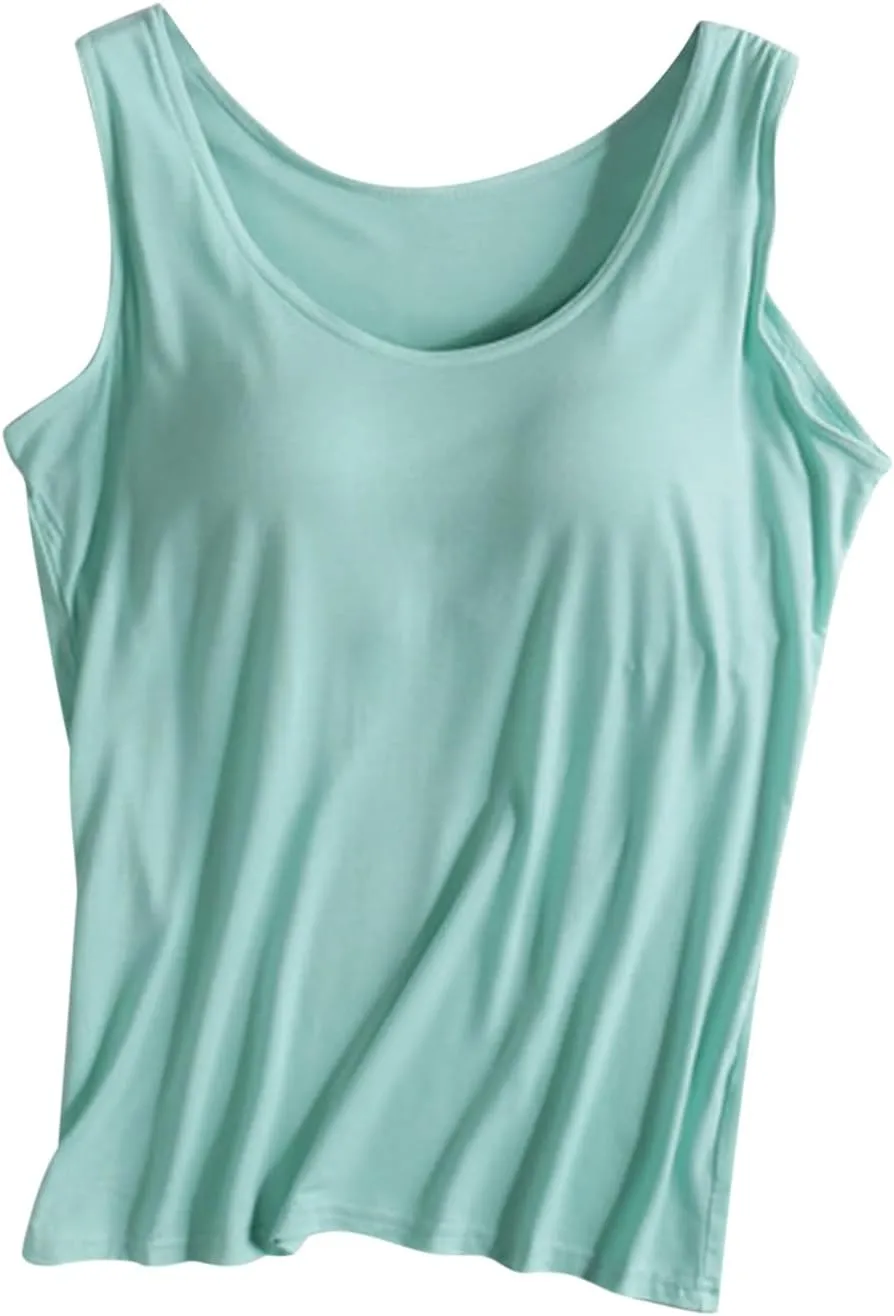 Tank Tops with Built in Bras Padded Stretch Casual Camisole Trendy Solid Color Cami Shirts Summer Basic Tops