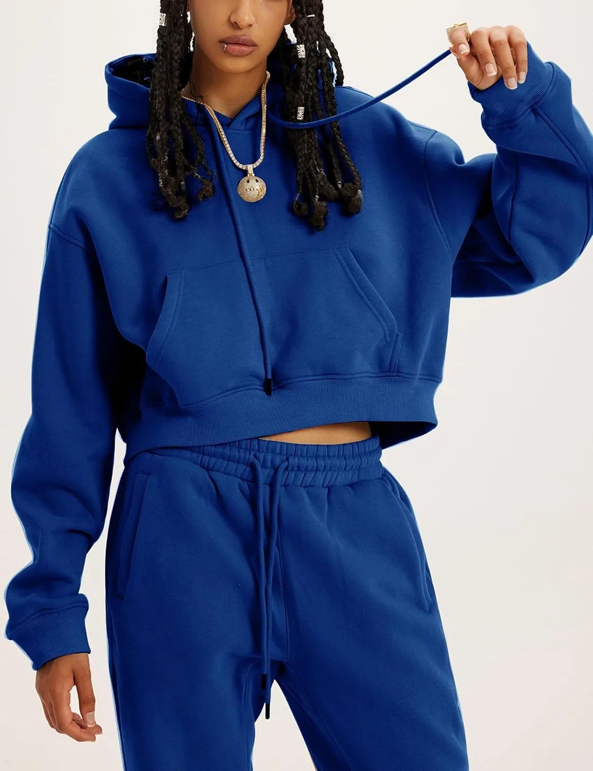 Tanming Women 2 Piece Outfits Sweatsuits Crop Pullover Fleece Sweatshirt Jogger Pants Lounge Set