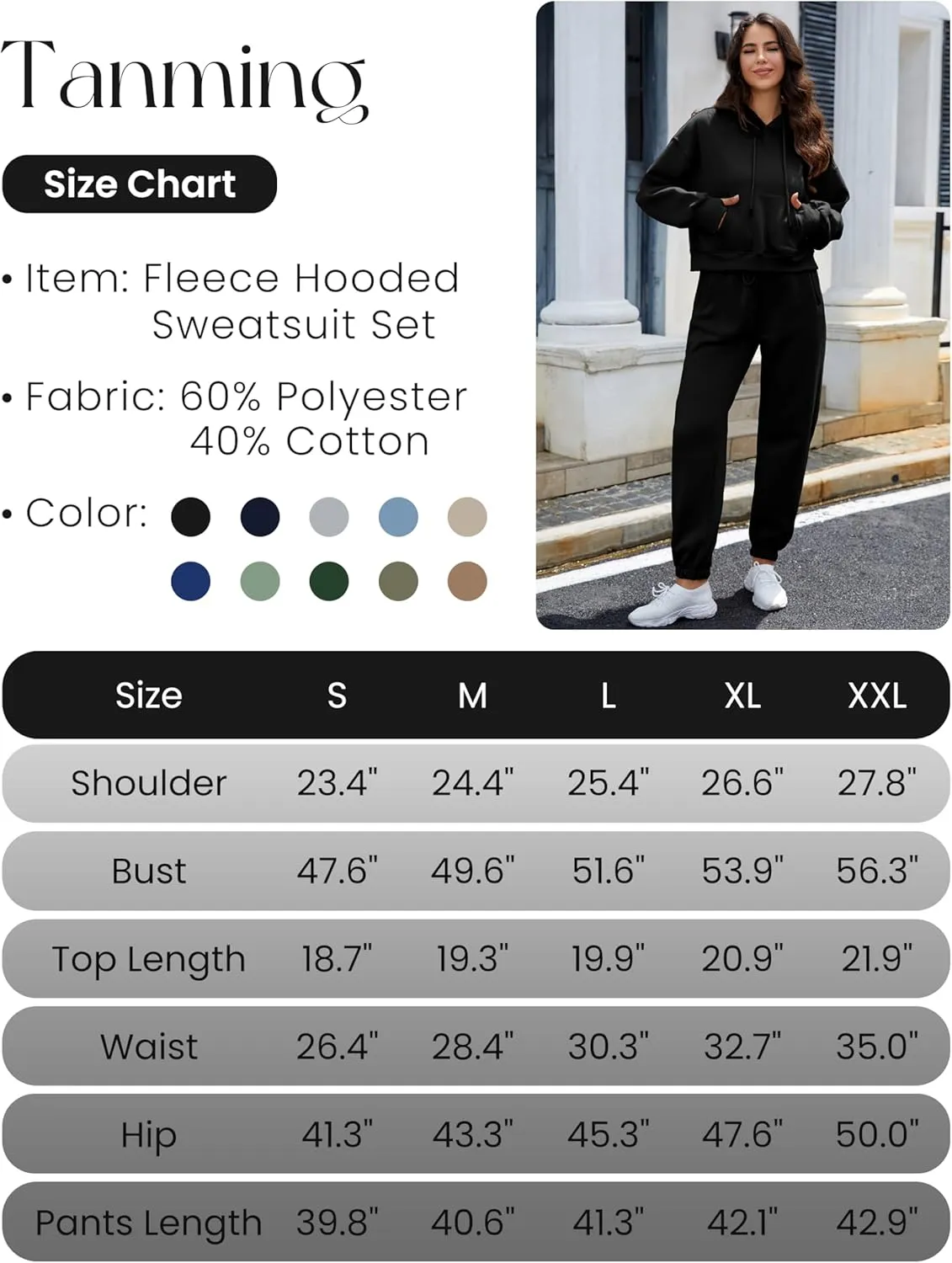 Tanming Women 2 Piece Outfits Sweatsuits Crop Pullover Fleece Sweatshirt Jogger Pants Lounge Set