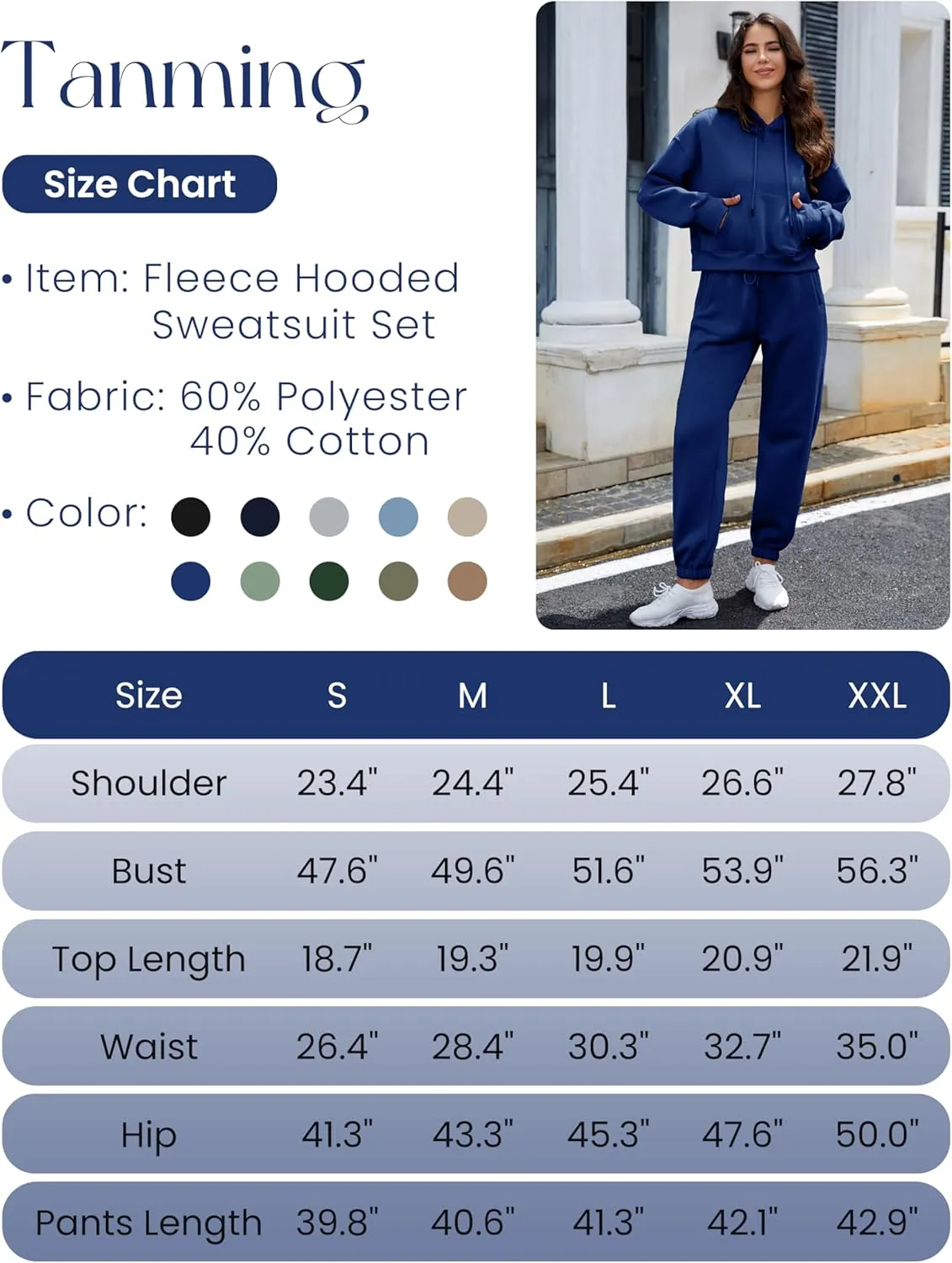 Tanming Women 2 Piece Outfits Sweatsuits Crop Pullover Fleece Sweatshirt Jogger Pants Lounge Set