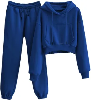 Tanming Women 2 Piece Outfits Sweatsuits Crop Pullover Fleece Sweatshirt Jogger Pants Lounge Set