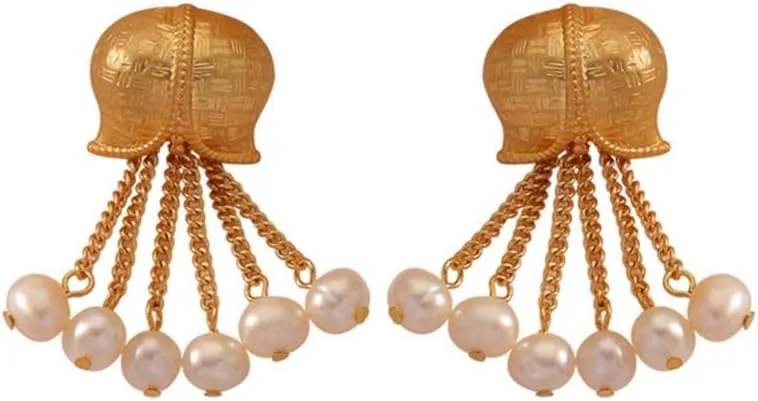 Tassels Gold Plated Sterling Silver Post Freshwater Pearl Drop Earrings Pearl Earrings for Women