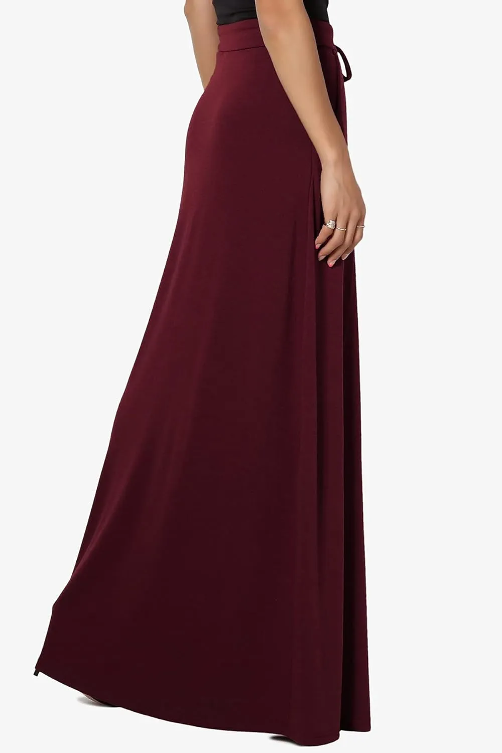 TheMogan S~3X Drawstring Waist Pocket Drapey Jersey A-Line Long Maxi Skirt