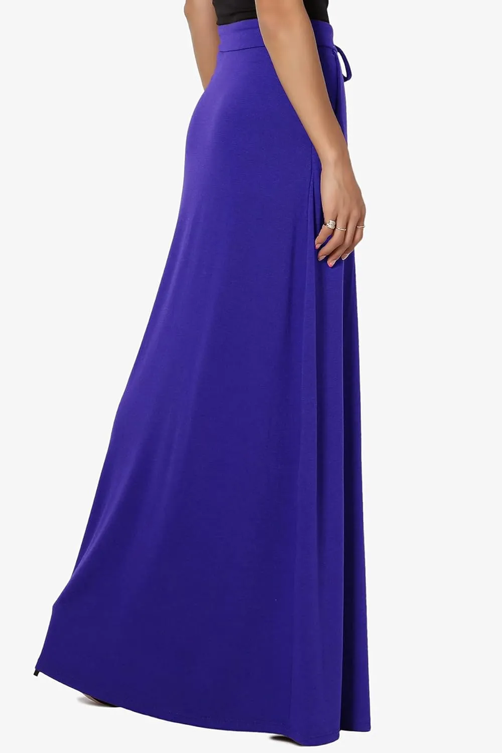 TheMogan S~3X Drawstring Waist Pocket Drapey Jersey A-Line Long Maxi Skirt