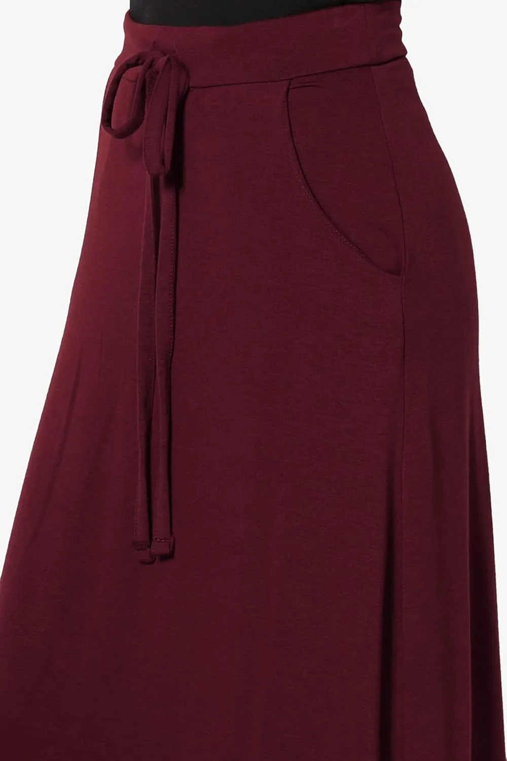 TheMogan S~3X Drawstring Waist Pocket Drapey Jersey A-Line Long Maxi Skirt