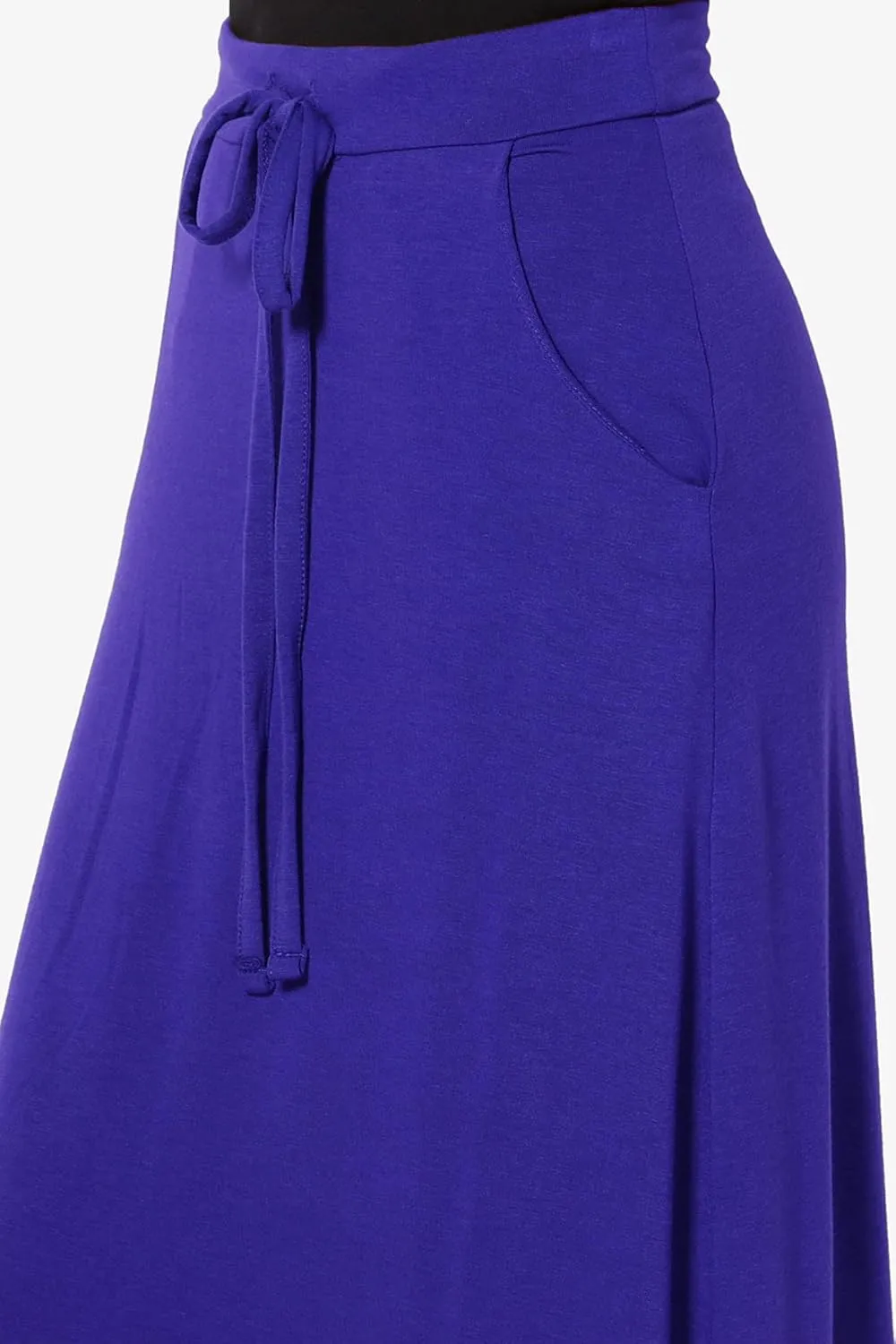 TheMogan S~3X Drawstring Waist Pocket Drapey Jersey A-Line Long Maxi Skirt