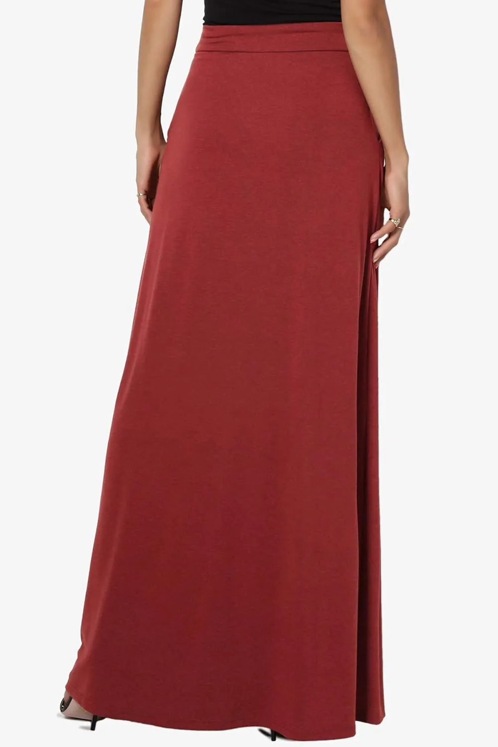 TheMogan S~3X Drawstring Waist Pocket Drapey Jersey A-Line Long Maxi Skirt
