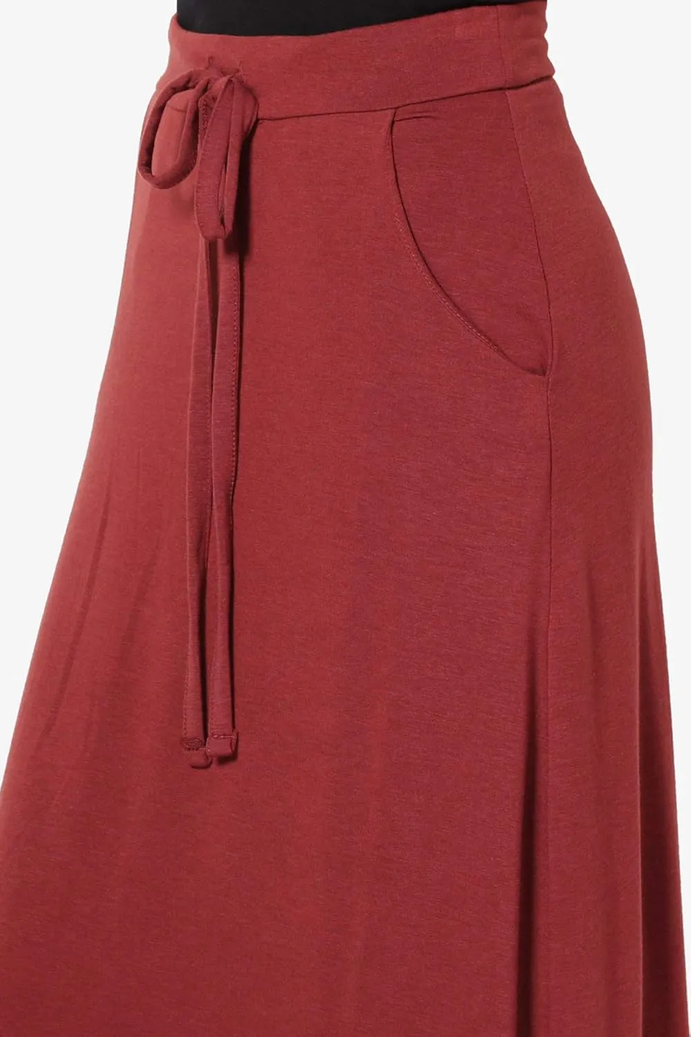 TheMogan S~3X Drawstring Waist Pocket Drapey Jersey A-Line Long Maxi Skirt