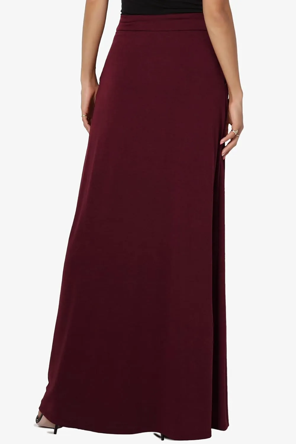 TheMogan S~3X Drawstring Waist Pocket Drapey Jersey A-Line Long Maxi Skirt
