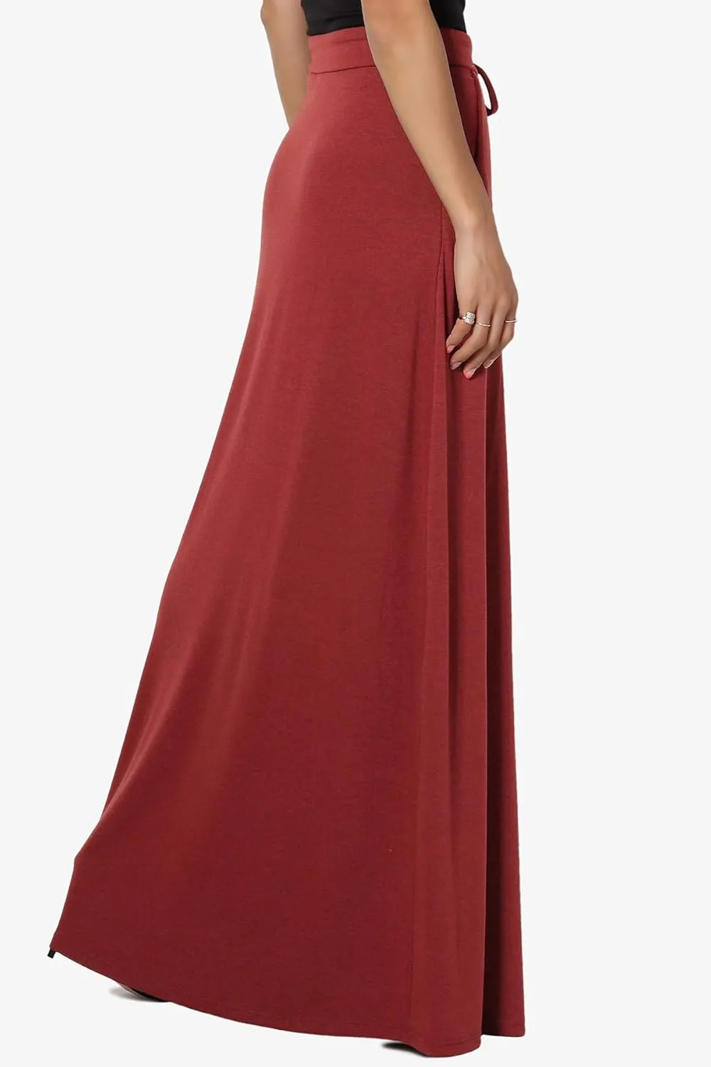 TheMogan S~3X Drawstring Waist Pocket Drapey Jersey A-Line Long Maxi Skirt