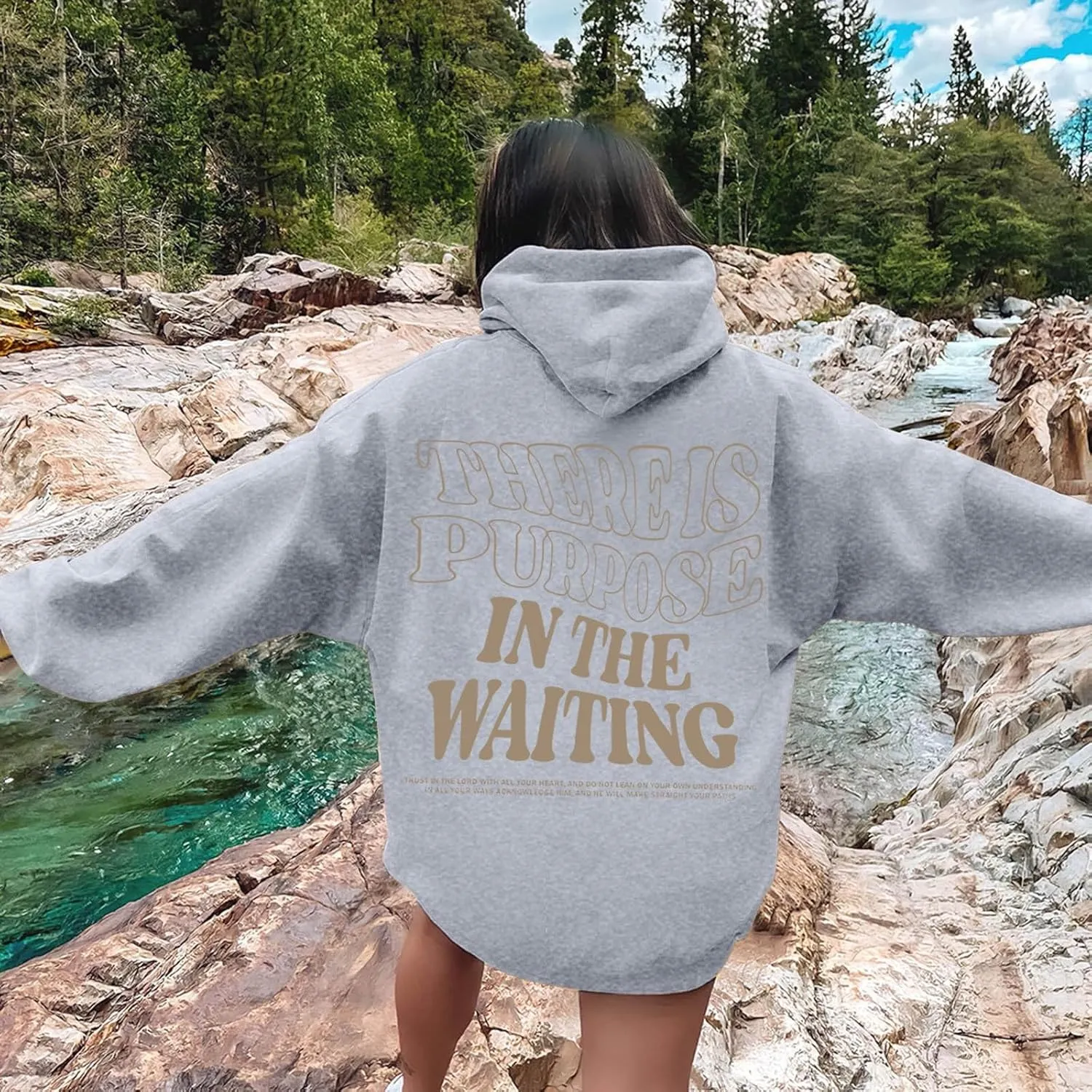 There is Purpose in The Waiting Christian Hoodies for Women Bible Verse Graphic Oversized Long Sleeve Girls Sweatshirt