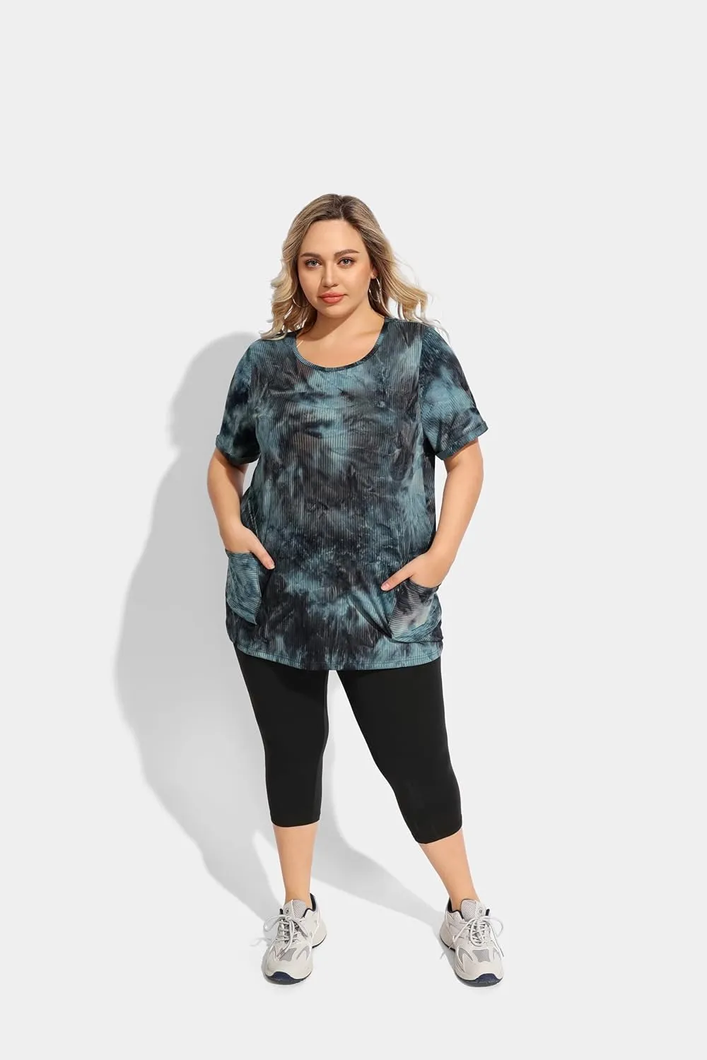 TIYOMI Plus Size Shirts for Women Pocket Long Tunic Tops Summer Casual T-Shirts XL-5XL