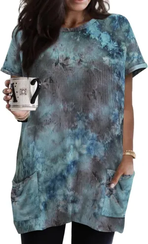TIYOMI Plus Size Shirts for Women Pocket Long Tunic Tops Summer Casual T-Shirts XL-5XL