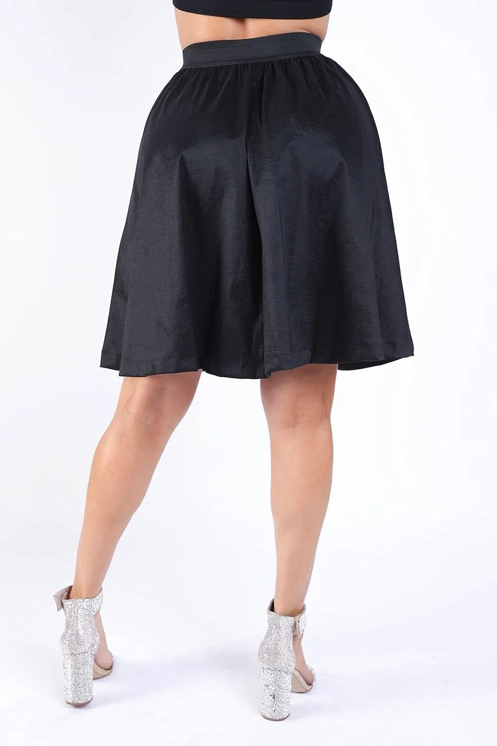 TOO HOT FASHIONS Women's Casual Flared A-Line Basic Pleated Midi Black Skirt - Versatile and Comfortable Any Occasion