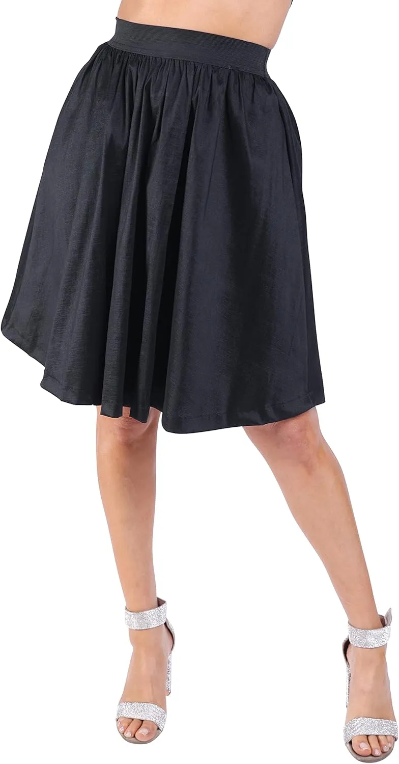 TOO HOT FASHIONS Women's Casual Flared A-Line Basic Pleated Midi Black Skirt - Versatile and Comfortable Any Occasion