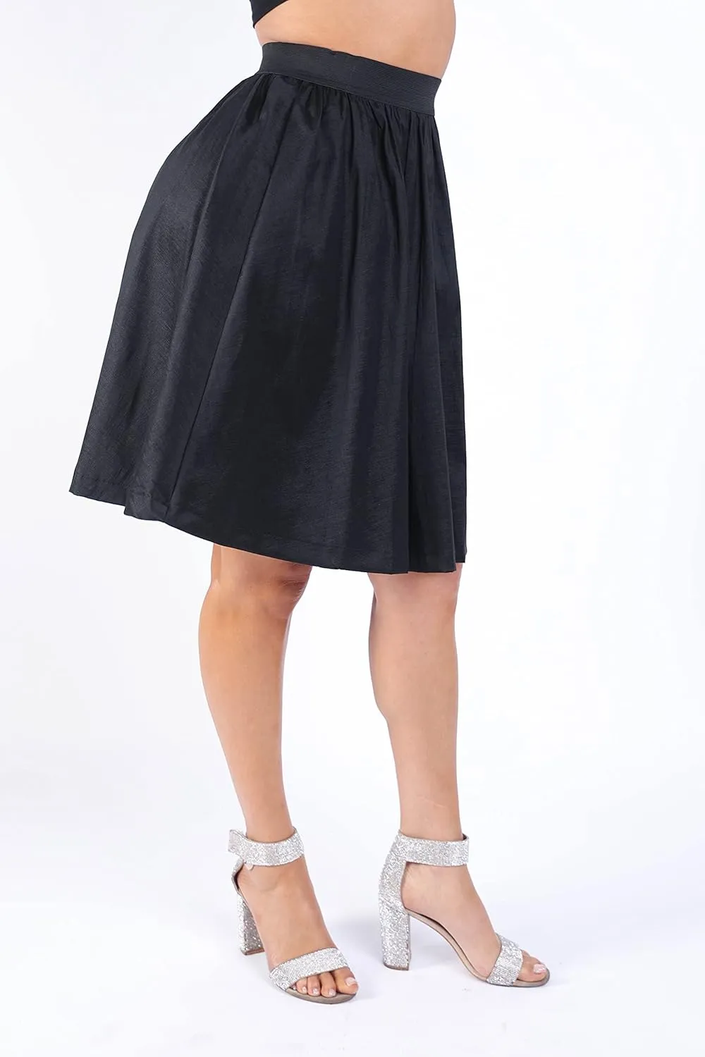 TOO HOT FASHIONS Women's Casual Flared A-Line Basic Pleated Midi Black Skirt - Versatile and Comfortable Any Occasion