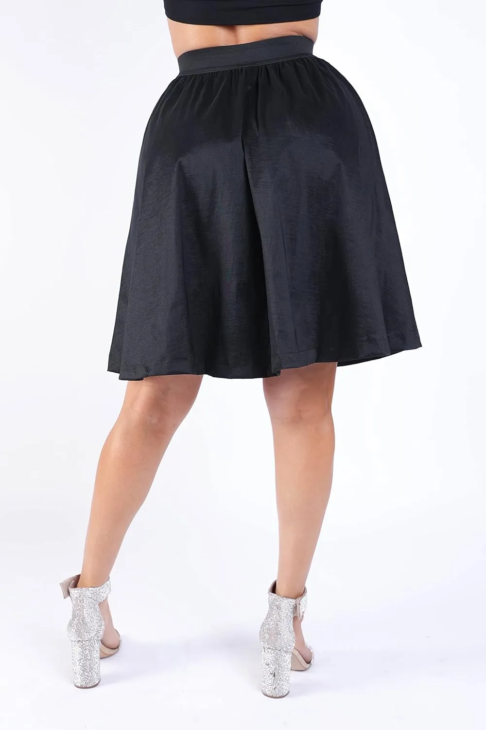 TOO HOT FASHIONS Women's Casual Flared A-Line Basic Pleated Midi Black Skirt - Versatile and Comfortable Any Occasion