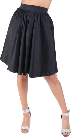 TOO HOT FASHIONS Women's Casual Flared A-Line Basic Pleated Midi Black Skirt - Versatile and Comfortable Any Occasion