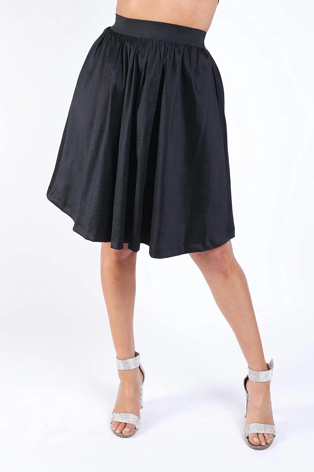 TOO HOT FASHIONS Women's Casual Flared A-Line Basic Pleated Midi Black Skirt - Versatile and Comfortable Any Occasion