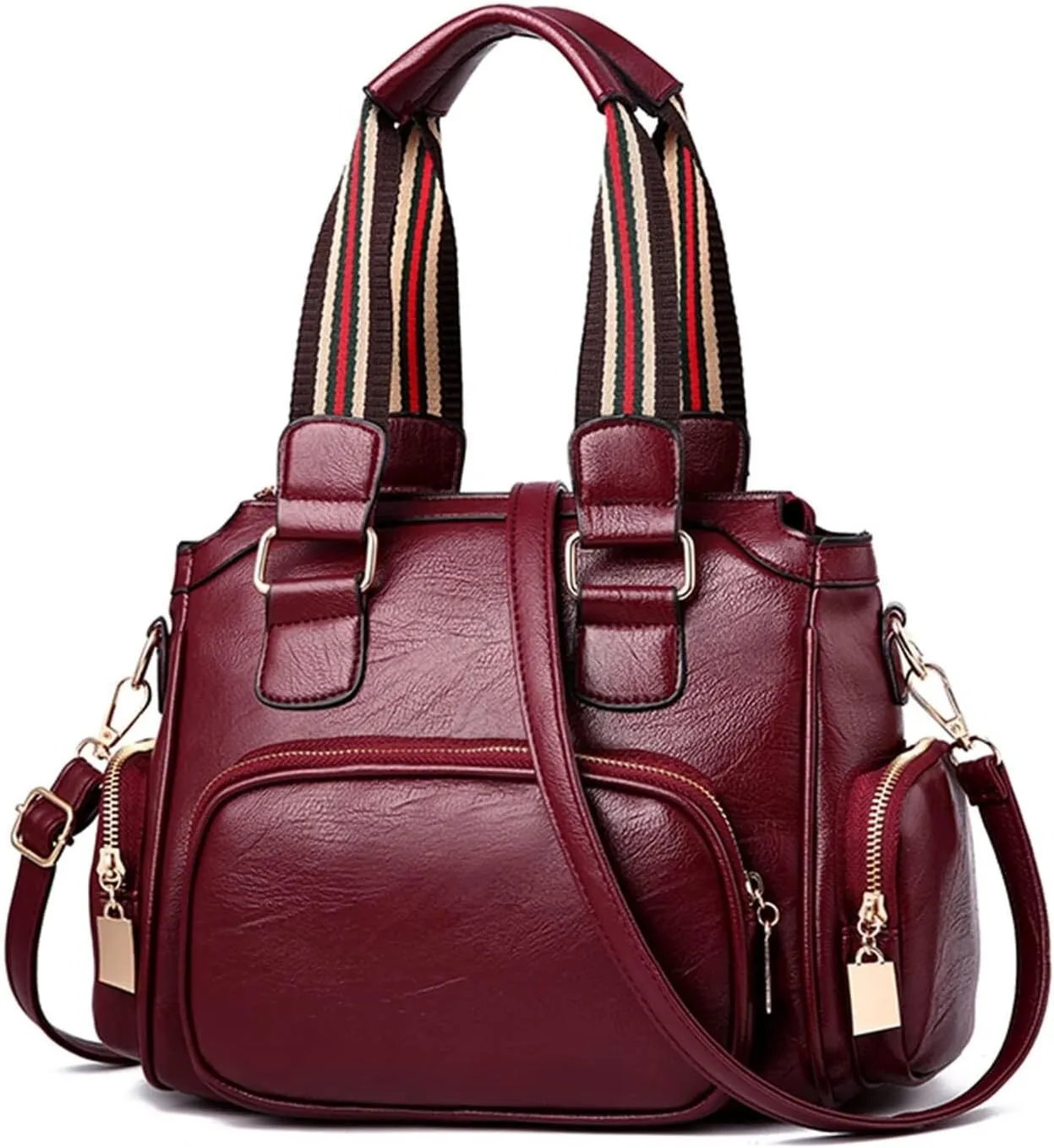 Top Handle Shoulder PU Leather Multi Pockets Crossbody Messenger for Shopping Ladies Handbag Lightweight Tote