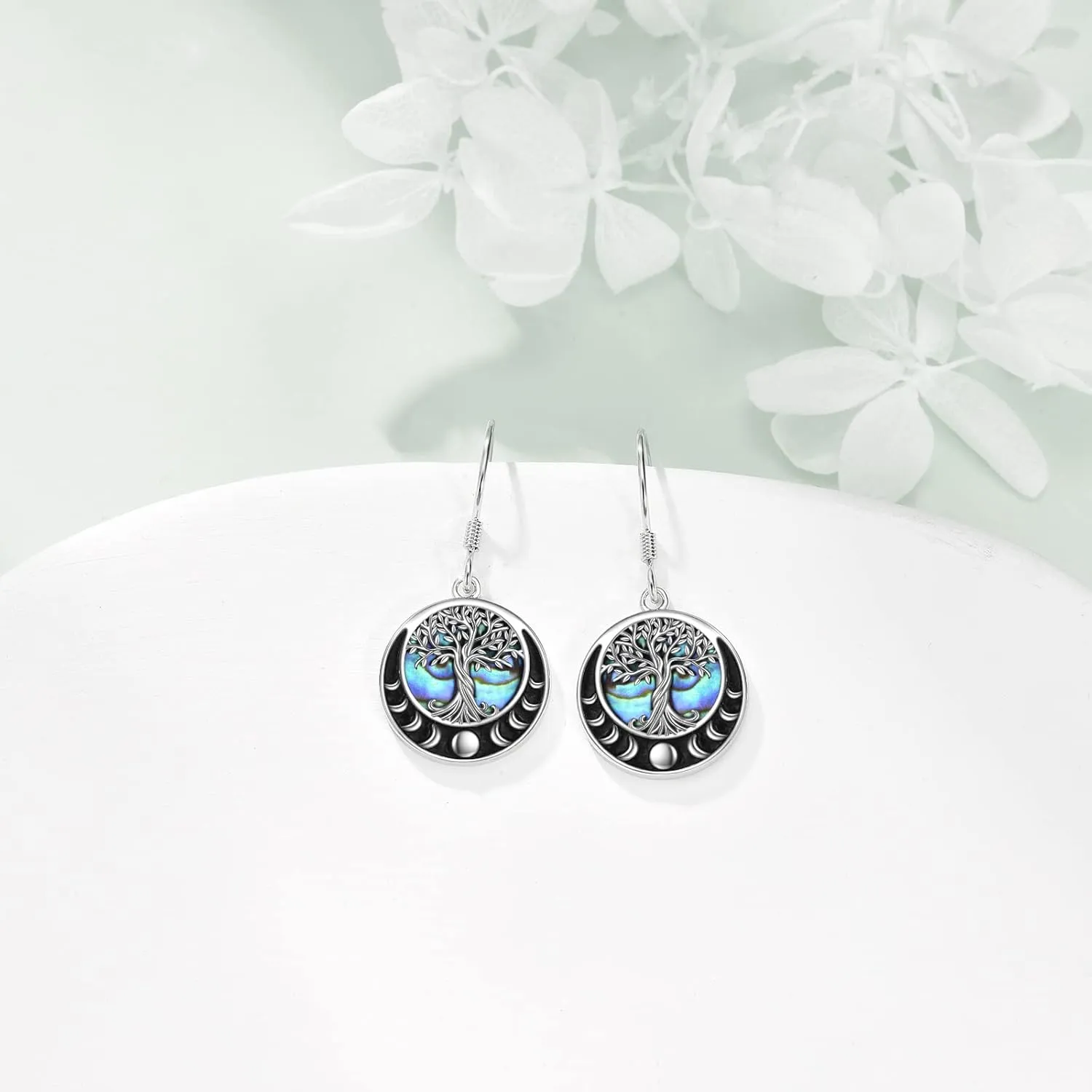 Tree of Life Earrings Sterling Silver Celtic Tree of Life Abalone Shell Dangle Drop Earrings for Women Jewelry