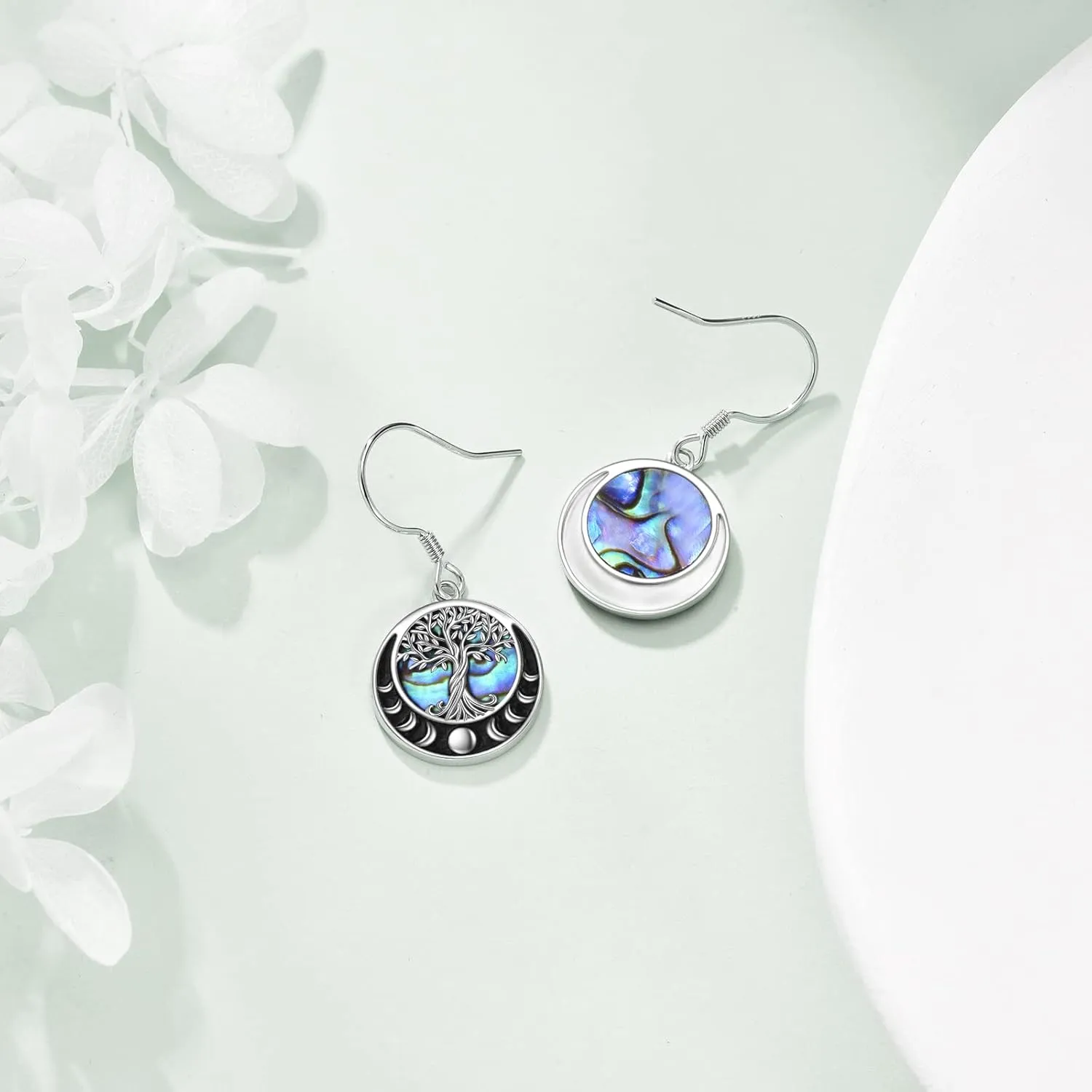 Tree of Life Earrings Sterling Silver Celtic Tree of Life Abalone Shell Dangle Drop Earrings for Women Jewelry