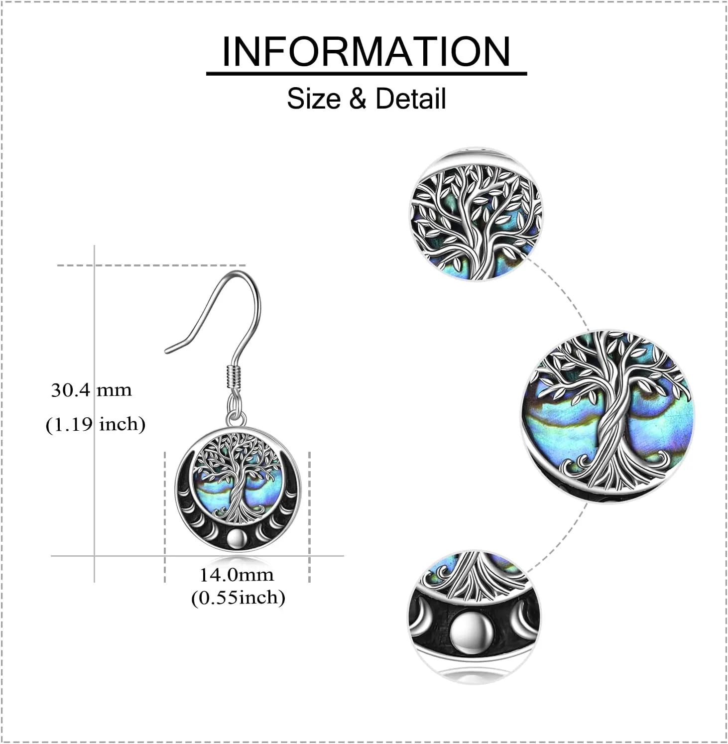 Tree of Life Earrings Sterling Silver Celtic Tree of Life Abalone Shell Dangle Drop Earrings for Women Jewelry