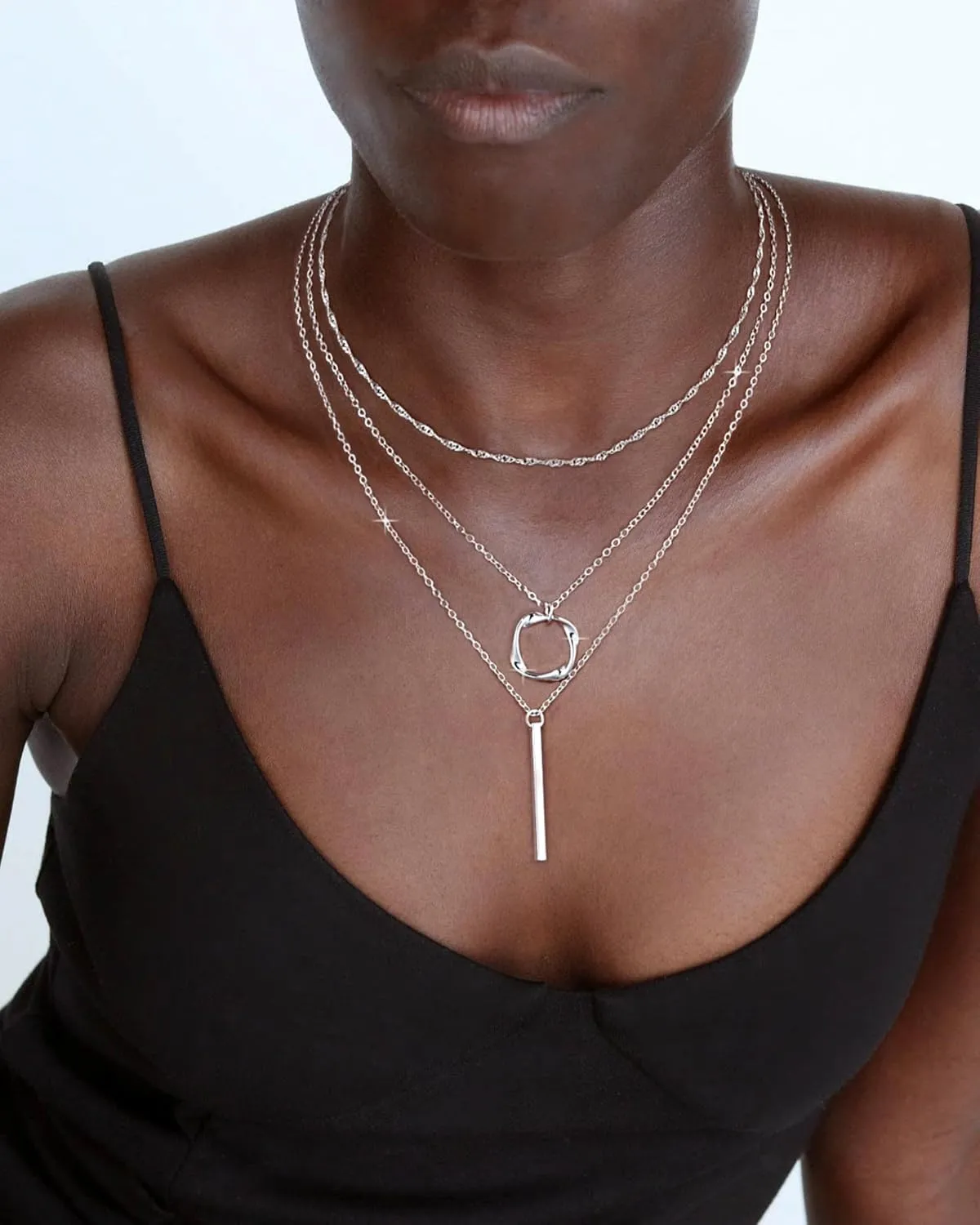 Trendy Layered Gold/Silver Necklaces for Women 14K Gold/Silver Plated Stackable Choker Necklace Dainty Simple Jewelry Set Layering Cuban Circle Pendant Chain