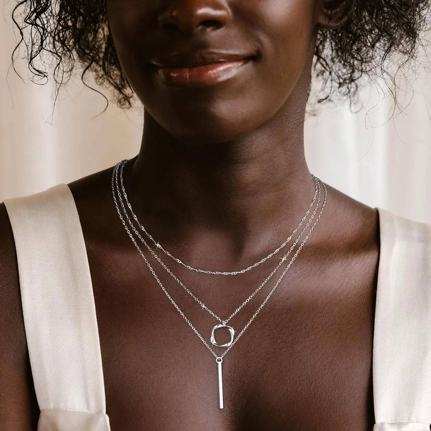 Trendy Layered Gold/Silver Necklaces for Women 14K Gold/Silver Plated Stackable Choker Necklace Dainty Simple Jewelry Set Layering Cuban Circle Pendant Chain