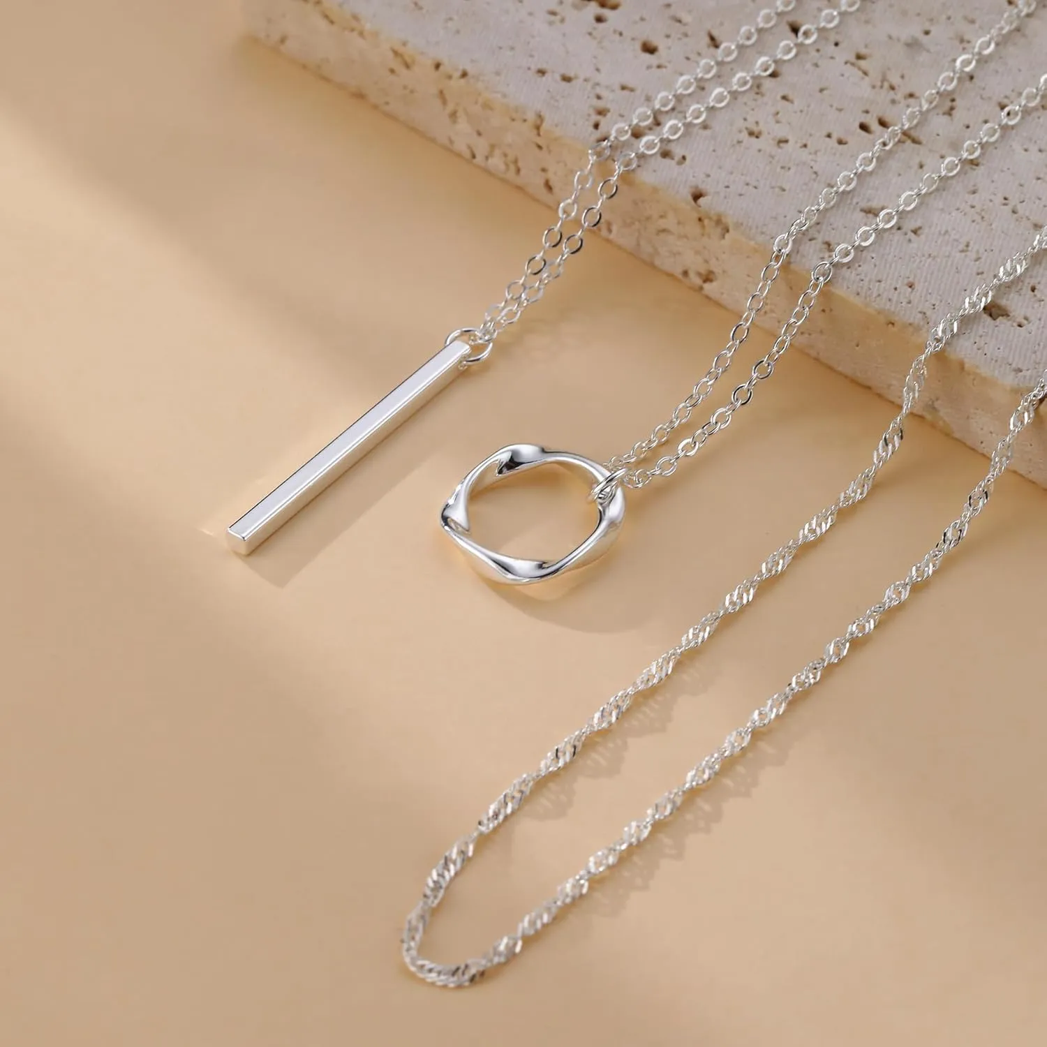 Trendy Layered Gold/Silver Necklaces for Women 14K Gold/Silver Plated Stackable Choker Necklace Dainty Simple Jewelry Set Layering Cuban Circle Pendant Chain