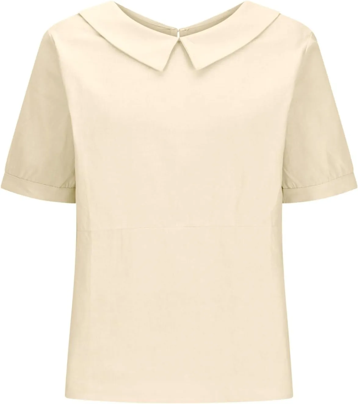 Trendy T Shirts for Women Loose Fit Solid Color Lapel Collar Short Sleeve Linen Blouse Summer Lightweight Workout Top