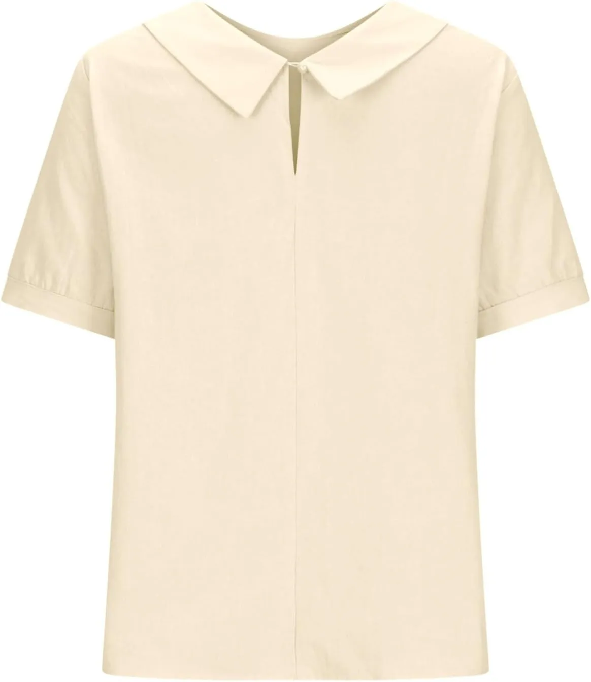 Trendy T Shirts for Women Loose Fit Solid Color Lapel Collar Short Sleeve Linen Blouse Summer Lightweight Workout Top