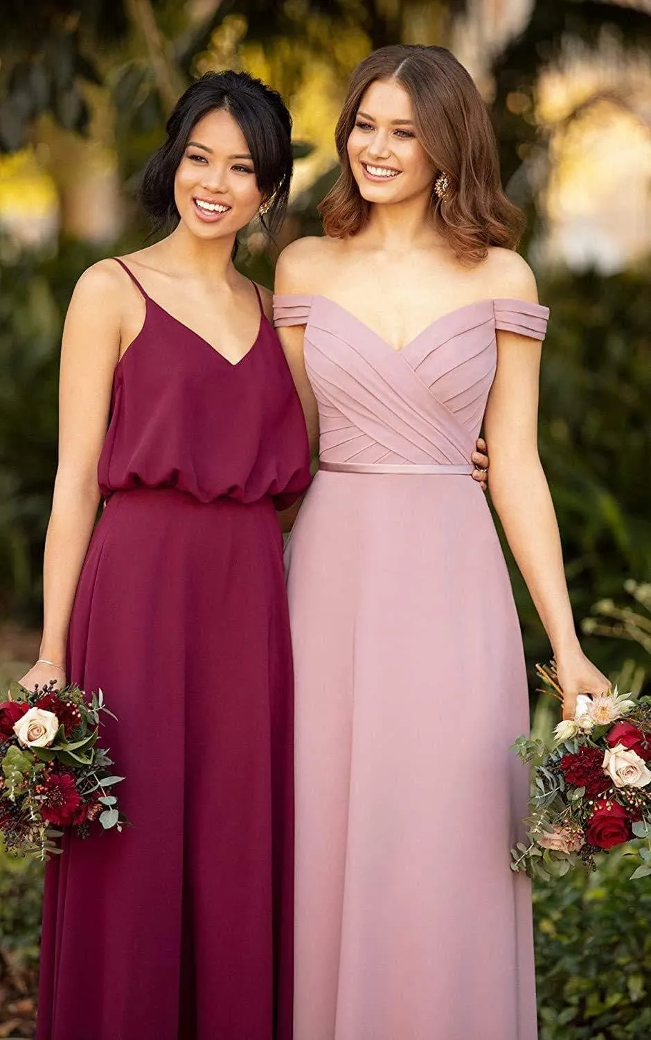 Tsbridal Off Shoulder Bridesmaid Dresses for Women Long A-Line Ruched Chiffon Formal Evening Prom Gowns