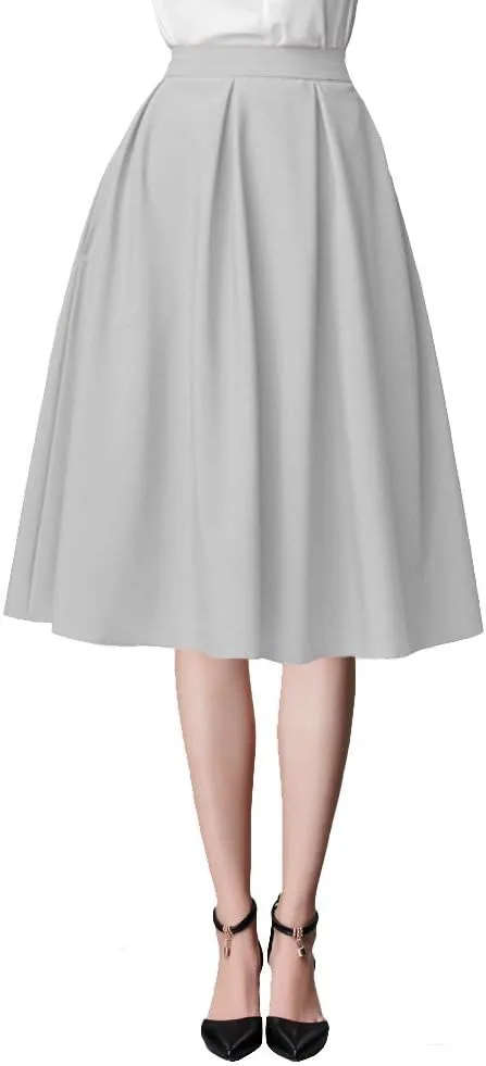 Urban CoCo Women's Knee Length Casual Work 2024 Fall Elastic Waist A Line Midi Skirt with Pocket