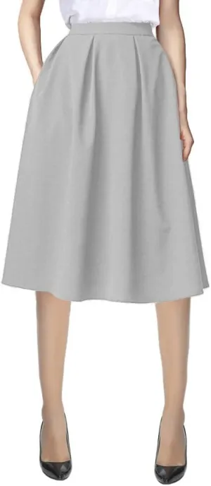Urban CoCo Women's Knee Length Casual Work 2024 Fall Elastic Waist A Line Midi Skirt with Pocket