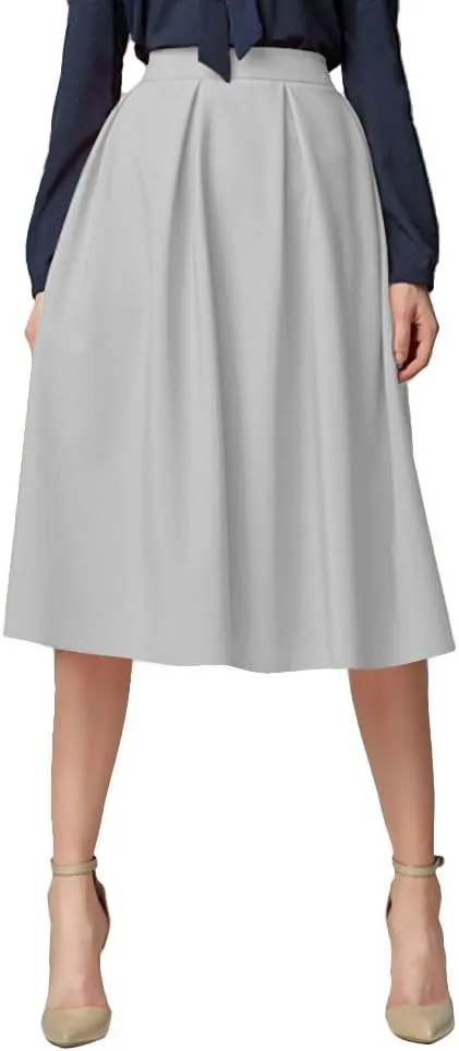 Urban CoCo Women's Knee Length Casual Work 2024 Fall Elastic Waist A Line Midi Skirt with Pocket